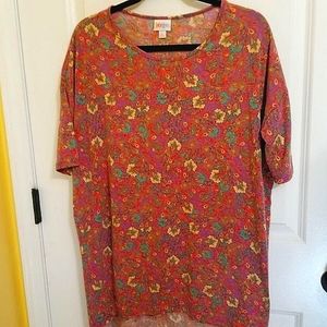 Lularoe S Pink Purple Yellow Print Irma top tunic
